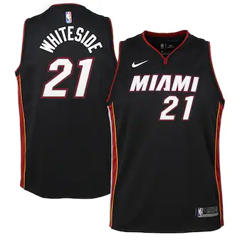 youth nike hassan whiteside black miami heat swingman jerse-526